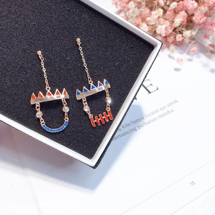 crown asymmetric earring 925 silver post Hypoallergenic fadeless alloy fashion jewelry stud earrings for women gift