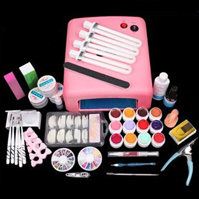 Nail Art Tools Sets Diy Polish Gel+ Clipper+ Nails+ 36w Uv Gel Lamp Kit