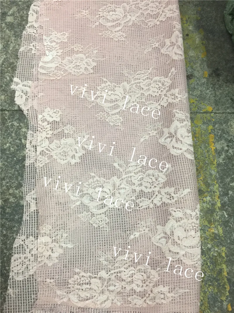 bb2003 10yards pink stiff hard mesh bonded two layers french lace