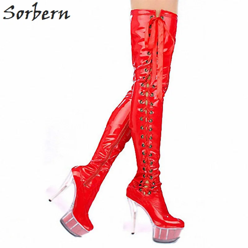 red lace thigh high boots