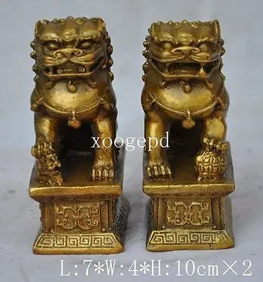 

Chinese Bronze Brass Feng Shui Evil Guardian Door Fu Foo Dog Lion Statue Pair Tibetan word copper Wholesale 2pcs bronze