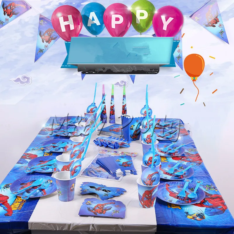 

145pcs/lot Spider-man Disposable Tableware Set Kid Birthday Baby Shower Spiderman Theme Party Pinata BalloonTablewar Decoration