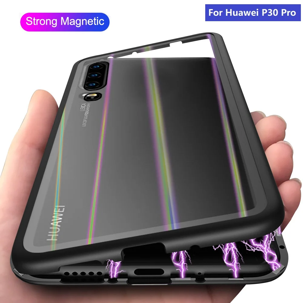 

Magnetic Adsorption Case for Huawei P30 Pro Shockproof 360 Full Magnet Gradient Glass Hard PC Frame Back Cover For Huawei P30
