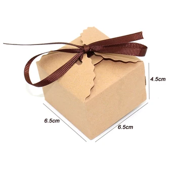 

50pcs/lot Brown and White Retro Mini Kraft Paper Candy Box,Wedding Gift Favor Boxes, Party Candy Box Cake Packaging with Ribbon