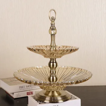 

European model Home Furnishing soft decoration glass ornaments are double fruit fruit bowl fruit basket