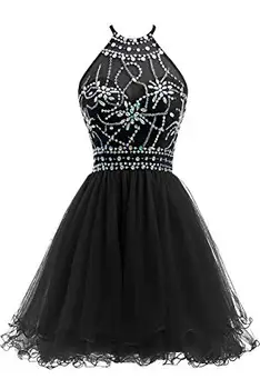 

Women's Beaded halter homecoming dress Short tulle Prom Dress