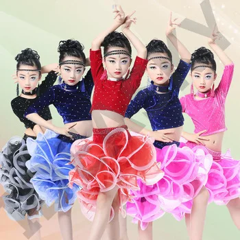 child kid children latin dance dress for girls Professional Ballroom Competition kids Modern Waltz tango Cha Cha Costumes