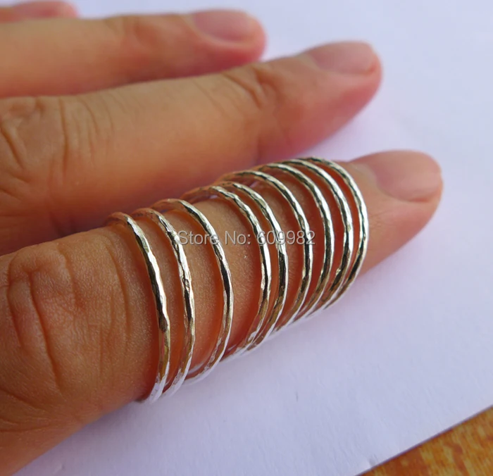 Lotsale 9pieces Solid 925 Sterling Silver Hammered Stacking Ring For Women