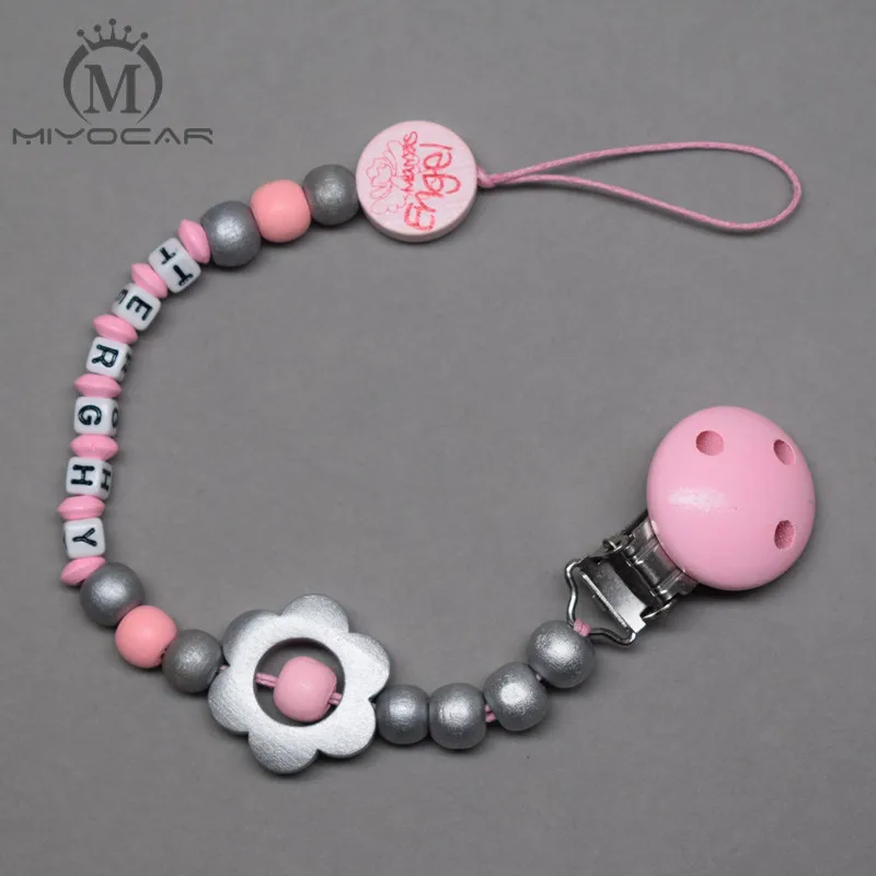 MIYOCAR personalized any name lovely pink wooden beads dummy clip