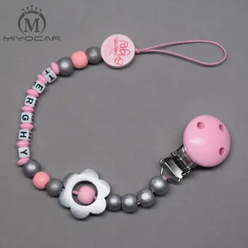 

MIYOCAR personalized any name lovely pink wooden beads dummy clip holder pacifier clips holder/Teethers clip for baby