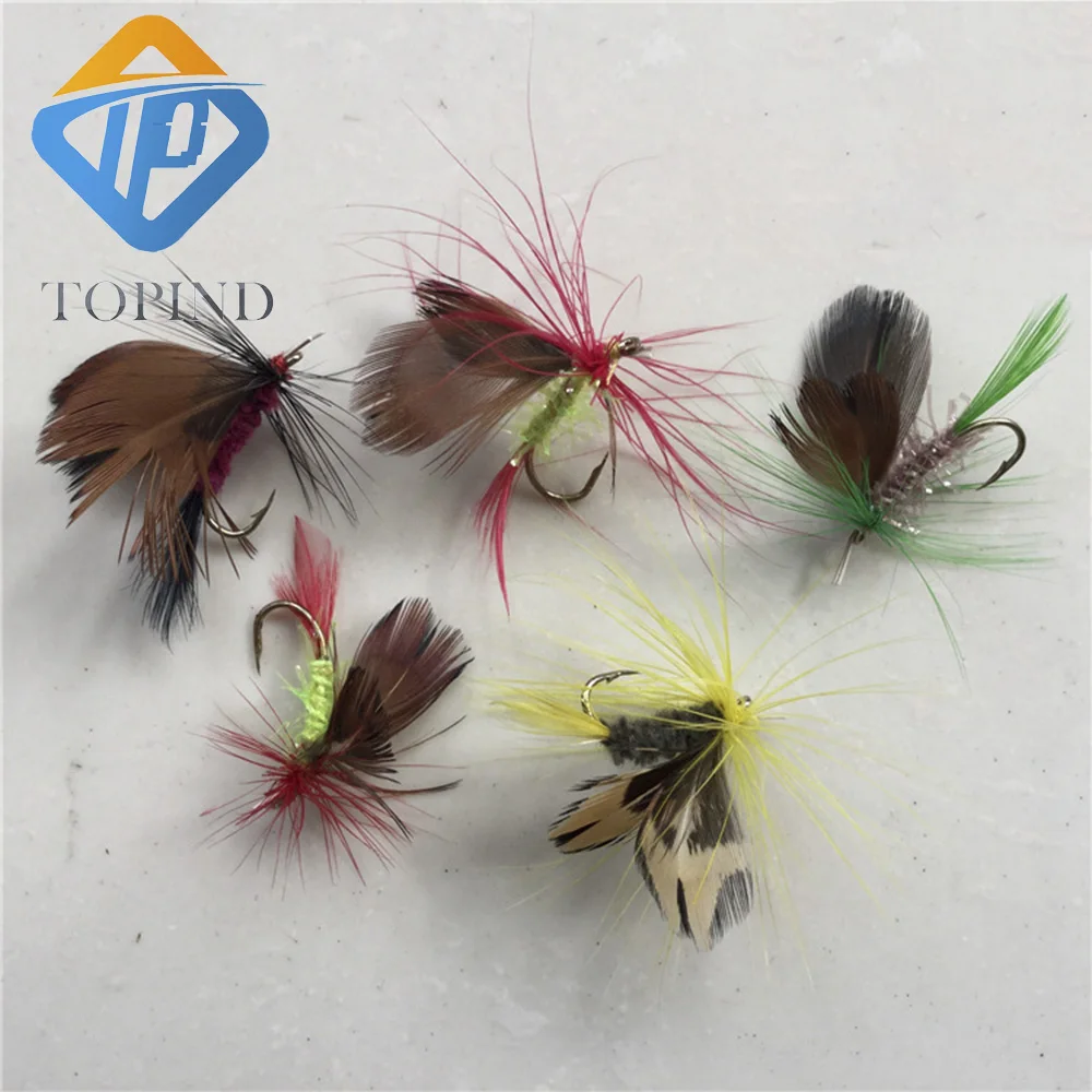 five Butterfly Like Dry Flies Bait Hook Fly Fishing Lures Set  Feather hooks
