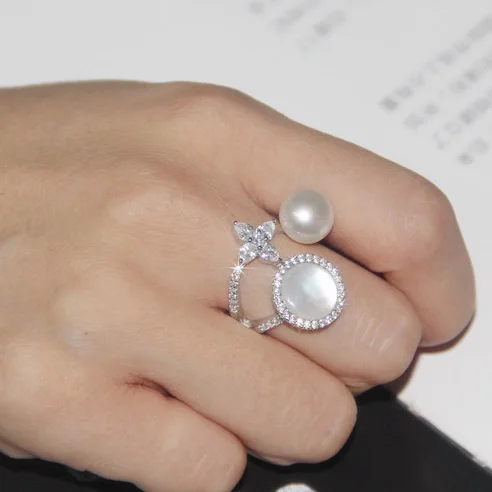 

Hot Brand 925 Sterling Silver Ring Luxury Shine AAA Zircon White Shell Pearl Wedding Rings for Women Fashion Jewelry DJR096