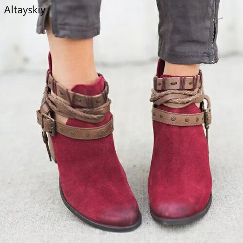 

Boots Women Warm Flock Pointed Toe European Style Large Size Ankle Boot Womens All-match Buckle Strap Elegant High Heels Shoes