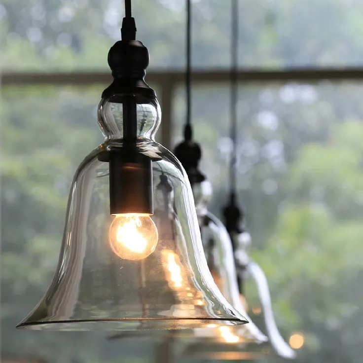 Retro Vintage Industrial Style Bell Shape Glass Pendant Ceiling Lamp