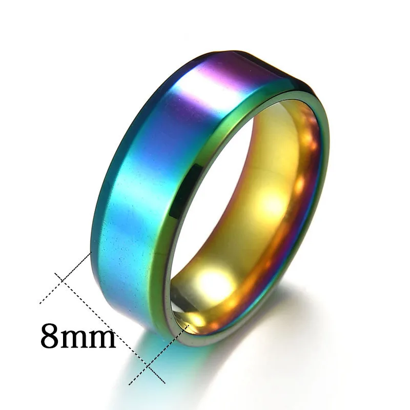 Классические 6 мм/8 мм простые парные кольца 316L из нержавеющей титановой стали, Трендовое повседневное кольцо для большого пальца, ювелирные изделия для женщин и мужчин - Цвет основного камня: 8mm Flat Rainbow