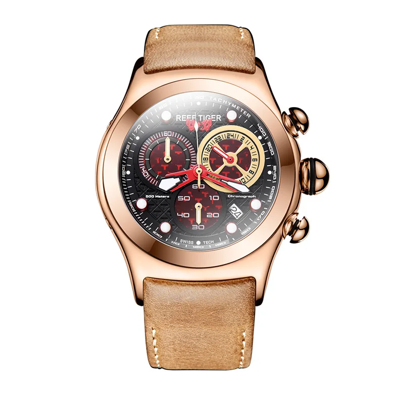 Риф Тигр/RT мужские спортивные часы хронограф Дата светящийся Скелет кварцевые часы из розового золота RGA782 - Цвет: RGA782-PRS