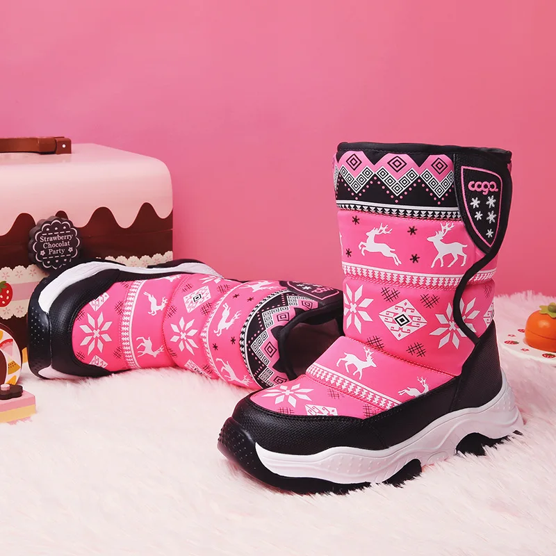 

2018 New Warm Shoes Kids Snow Boots Winter Princess Child Shoes Non-Slip Flat Round Toe Boots Flower Hook & Loop Cotton Fabric
