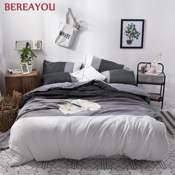 

Japanese Bedding Sets Polyester Solid Color Bed Sheet Pillowcase Twin Full Queen Size Washed Cotton Bedding Set jogo de cama