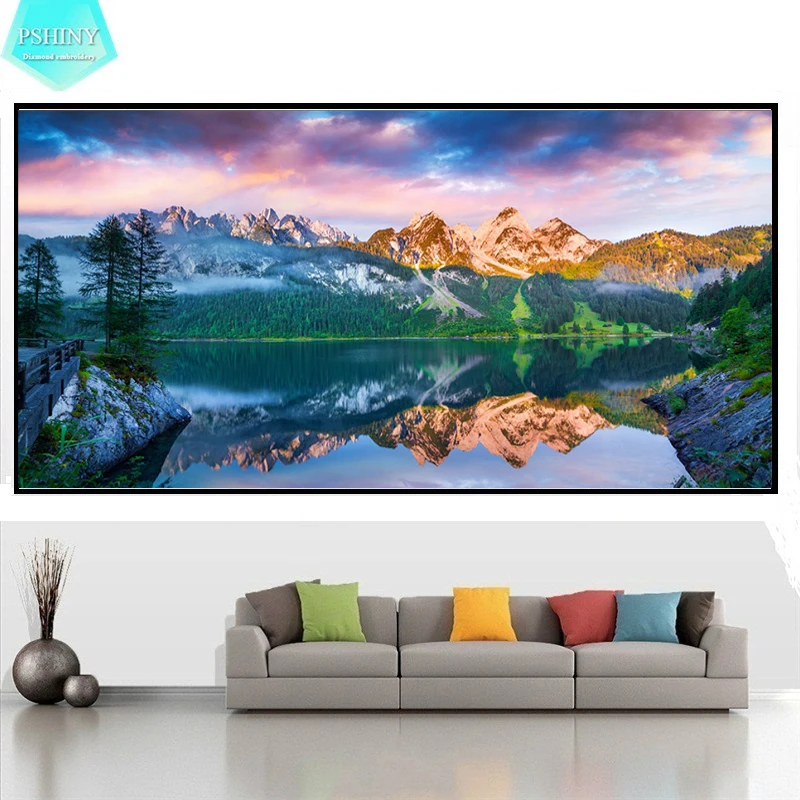 

PSHINY 5D DIY Diamond embroidery colorful Alps scenery Pictures Full Square rhinestone mosaic kit Diamond Painting cross stich