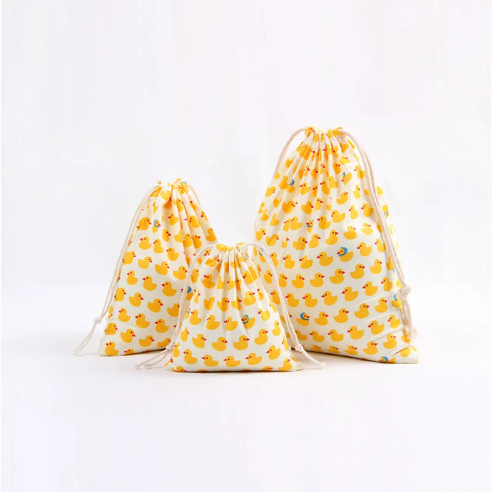 

3 Sizes Linen Drawstring Bag Girls Cartoon Printing Small Backpack Home Storage Bags Travel Strings Packag #YJ