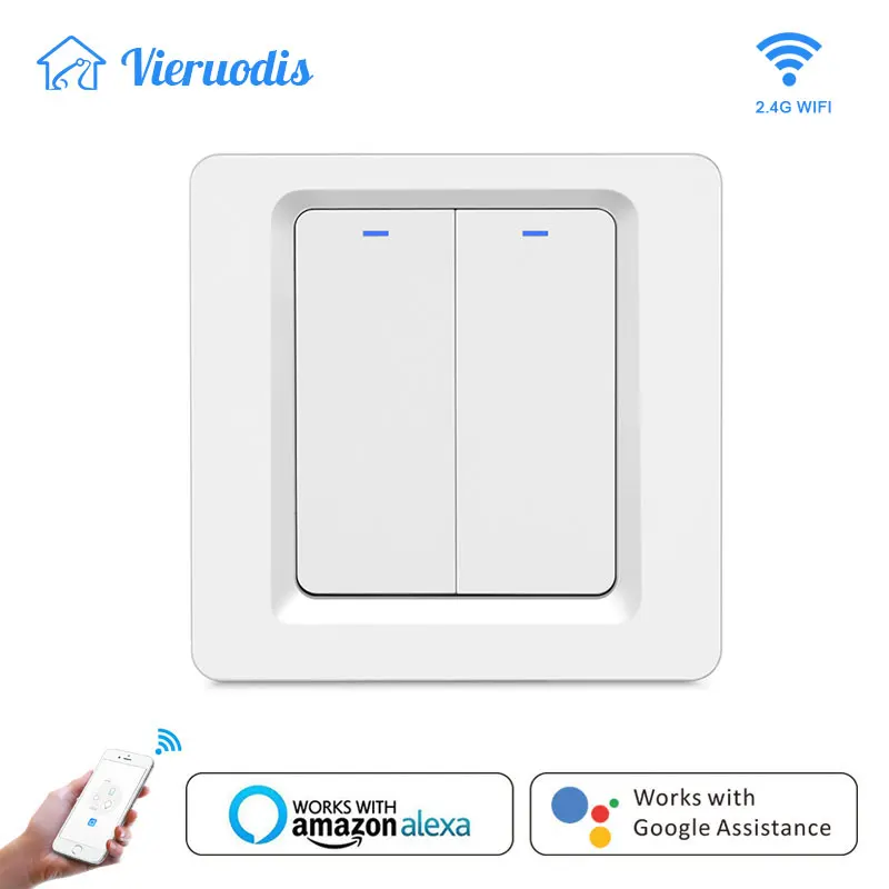 

Smart Life Tuya WiFi Light Smart Switches 2 gang 1 way Push Button APP Remote Control Works with Alexa Google Home Voice Control