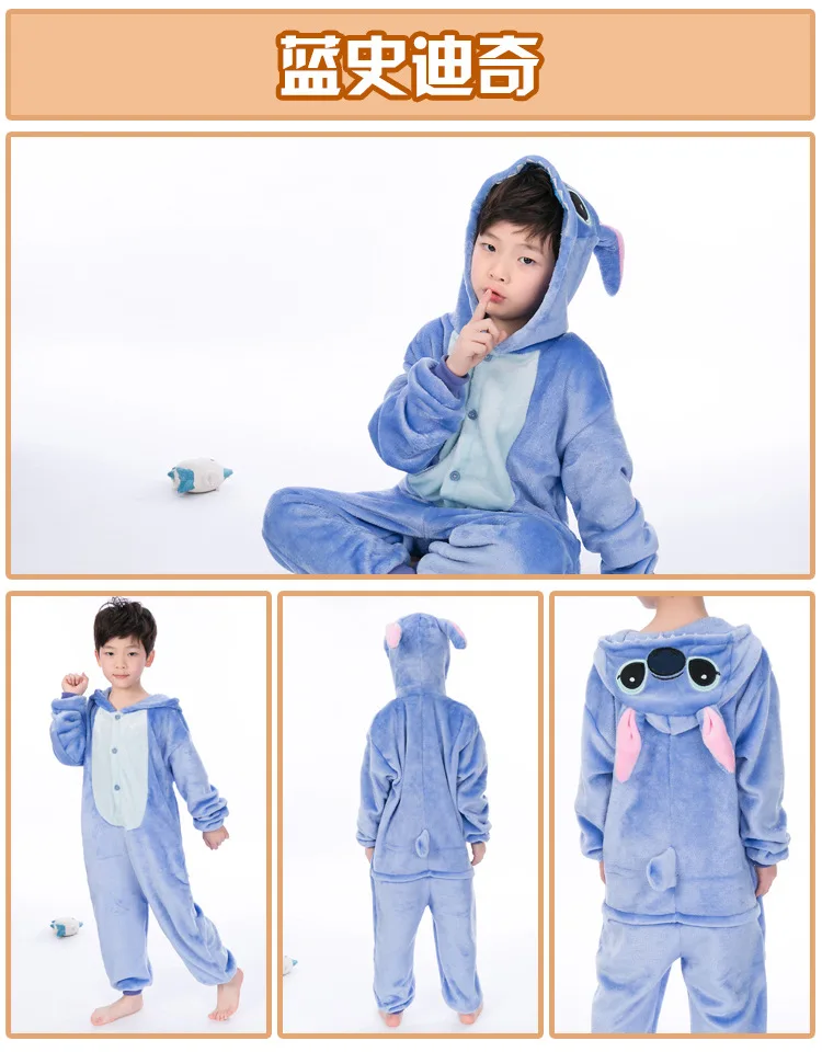 Baby Boys Girls Pajamas Autumn Winter Children Flannel Warm animal penguin Stitch panda Onesie Sleepwear Pajamas for 3 5 7 9 12Y