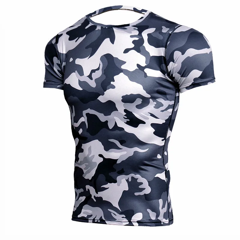 

Camouflage Short Sleeve T-shirt Mens Running Compression Sport Shirt Men Dry Fit Breathable Rashgard Man Gym Fitness Tights MMA