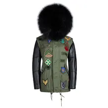 Men’s leather sleeve faux furs jacket with black fur lining male genuine leather jacket men coats