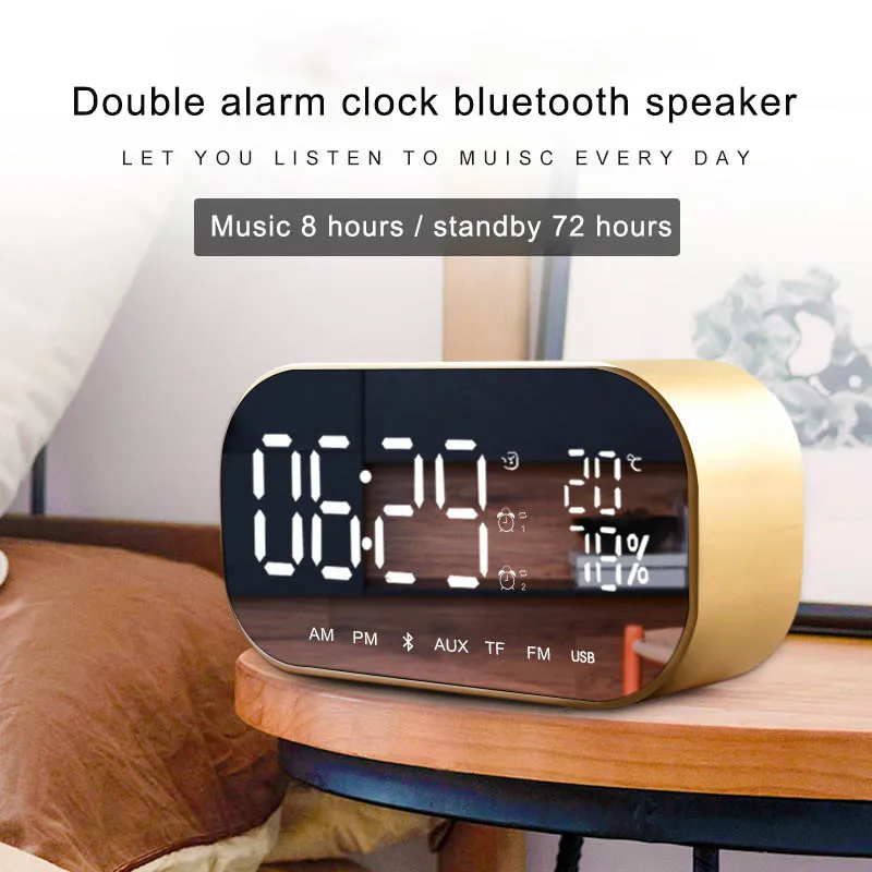 

Bluetooth Wireless Speaker Temperature LCD Display FM Radio Alarm Clock Subwoofer Music Player HSJ-19