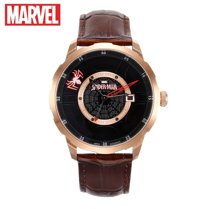 

Hot Marvel Spider Men Automatic Fashion Leather Watch Male Calendar Skeleton Full Sapphire Crystal Watch Montre homme Relogio