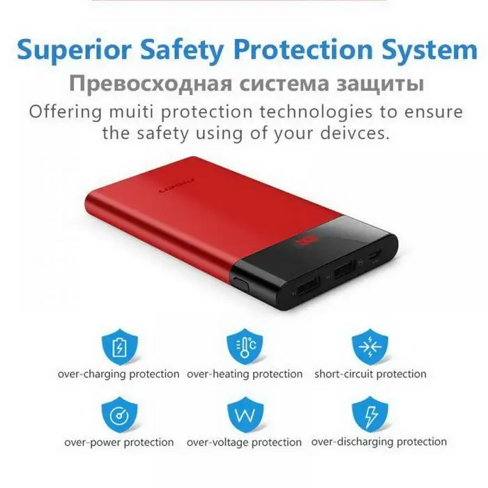  Portable Pisen 10000mAh Power Bank Micro USB LCD Display Powerbank External Battery Pack Charger Po
