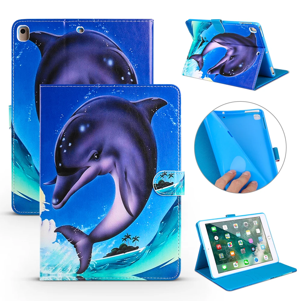 VRLucky для iPad 2018 2017 9 7 дюймов Air 1 2 Pro чехол с милым рисунком дельфина Флип Стенд PU