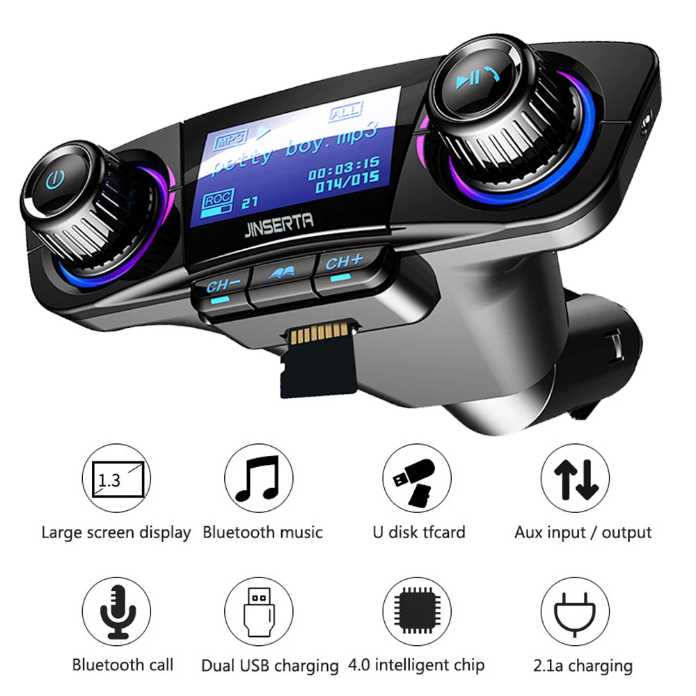 Dual USB Car Charger 5V 2.1A FM Transmitter Mobile Phone Charger for Iphone Huawei Xiomi Handsfree Receiver AUX/TF Card LCD Dual USB Car Charger 5V 2.1A FM Transmitter Mobile Phone Charger for Iphone Huawei Xiomi Handsfree Receiver AUX/TF Card LCD