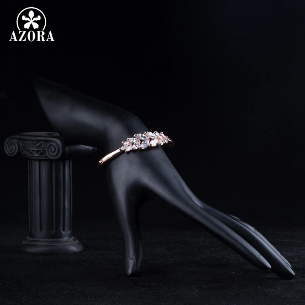 AZORA Gold Color 13pcs Clear Waterdrop Cubic Zirconia Symmetrical Feather Bangle Bracelet TB0054