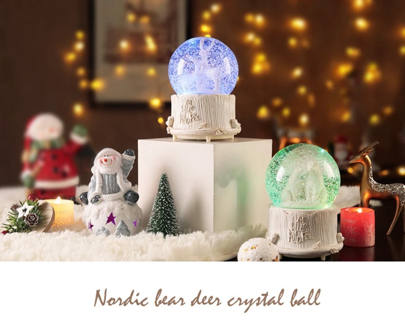 Креативный Сказочный Медведь Олень музыкальная шкатулка в виде хрустального шара светильник автоматический снег домашний Декор подарок на день рождения девочка рождественские подарки