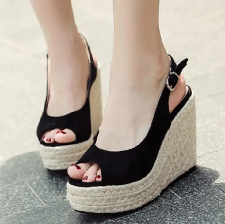 

2019 summer new high-heeled shoes waterproof platform muffin with wedge suede fashion sandals