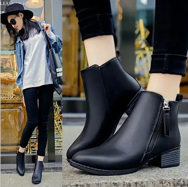 XDA New Autumn Winter Women shoes Female Side zipper pointed toe Boots Women Ankle boots Vintage Fashion Martin boots