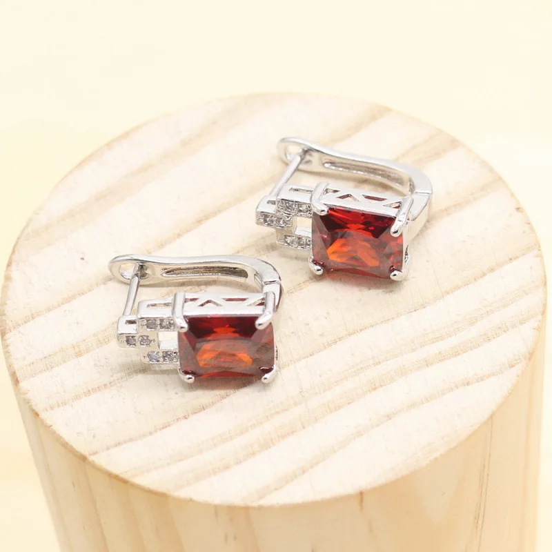 Женские красные полудрагоценные камни 925 стерлингового серебра ювелирные наборы серьги подвеска ожерелье кольцо браслеты Набор