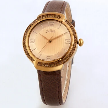 Бренд Julius Новое Прибытие Женщины Rhinestone Часы Женева Сталь/Женщины Whatch Розового