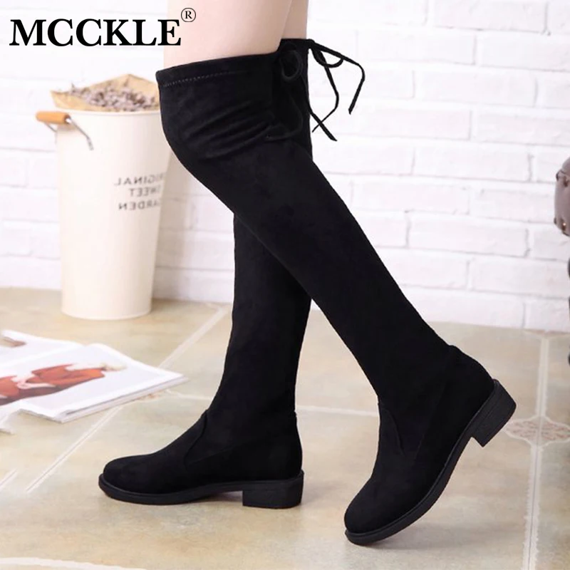 

MCCKLE Autumn Women Over Knee Boots Fashion Bowtie Thigh High Boot Slip On Casual Low Heel Shoes For Ladies Party Shoe
