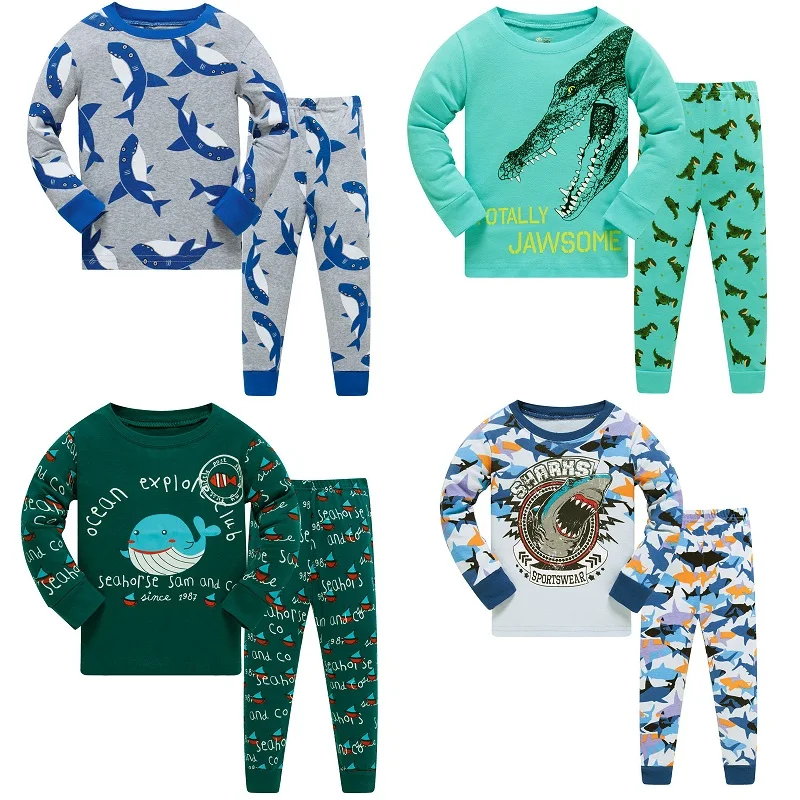 Dolphin&Fish Boys Pajamas 100% Cotton Shark Dinosaur Summer Short Set Toddler Clothes Kids Pjs Sleepwear 