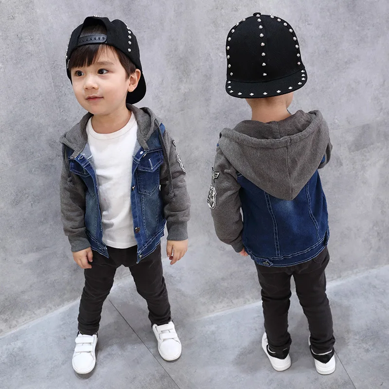 2017 autumn Spring baby boy denim casual hooded jacket kids boys cotton