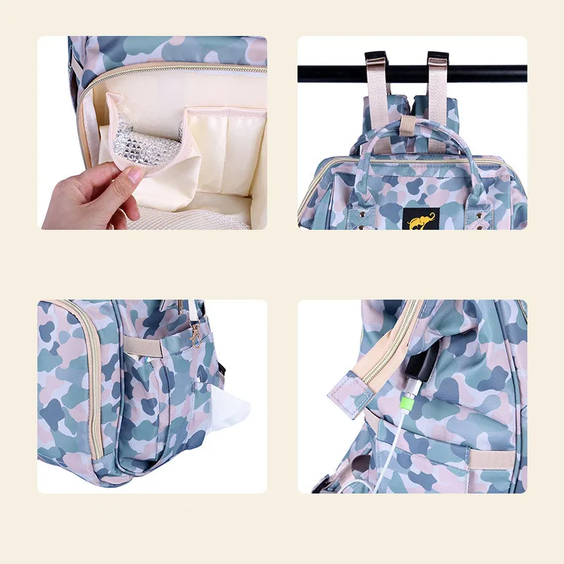 Hotsell Diaper Bag Mummy Camouflage Upgrade Version Nappy Bags USB Charging Travel Backpack Casual Maternal and Child Package Multifunction Handbag06