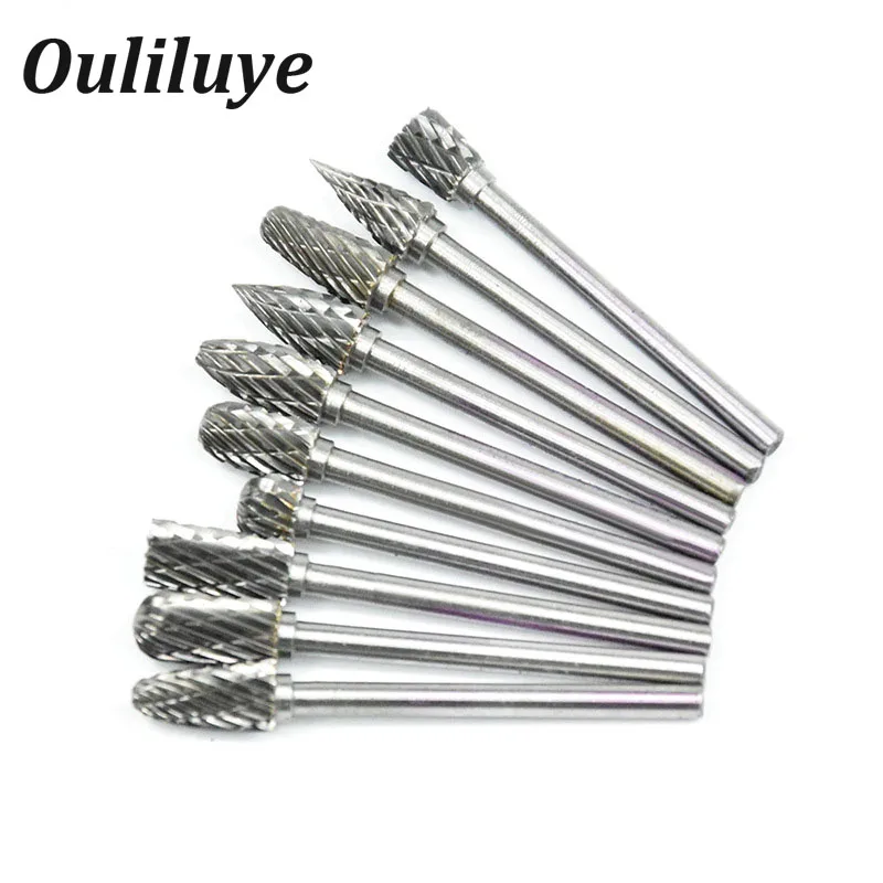 

10PCS 1/8" Shank Tungsten Carbide Milling Cutter Rotary Tool Burr Double Diamond Cut Rotary For Dremel Tools Electric Grinding