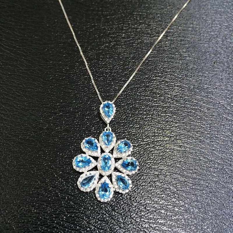 Qi Xuan_Blue Stone простой элегантный кулон Necklace_Real голубой камень ожерелье_ качество Directly ed_производитель напрямую