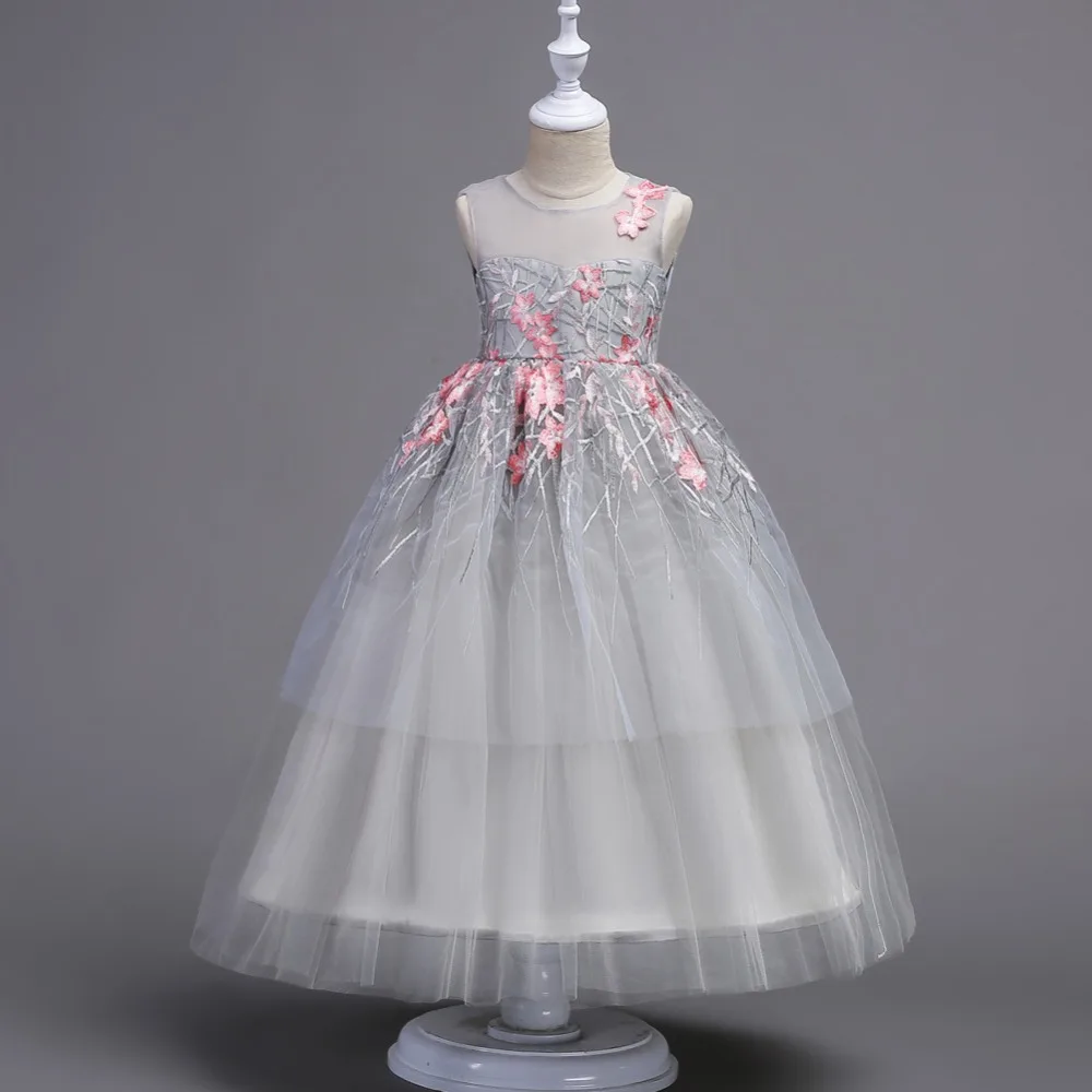 

Sexy transparent girls princess party dress Embroidery children birthday girl wedding dress 2018