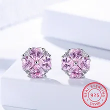 Прекрасная принцесса розовый цветок серьги натуральная 925 пробы Серебряные серьги для Для женщин мода двойной свадебные серьги