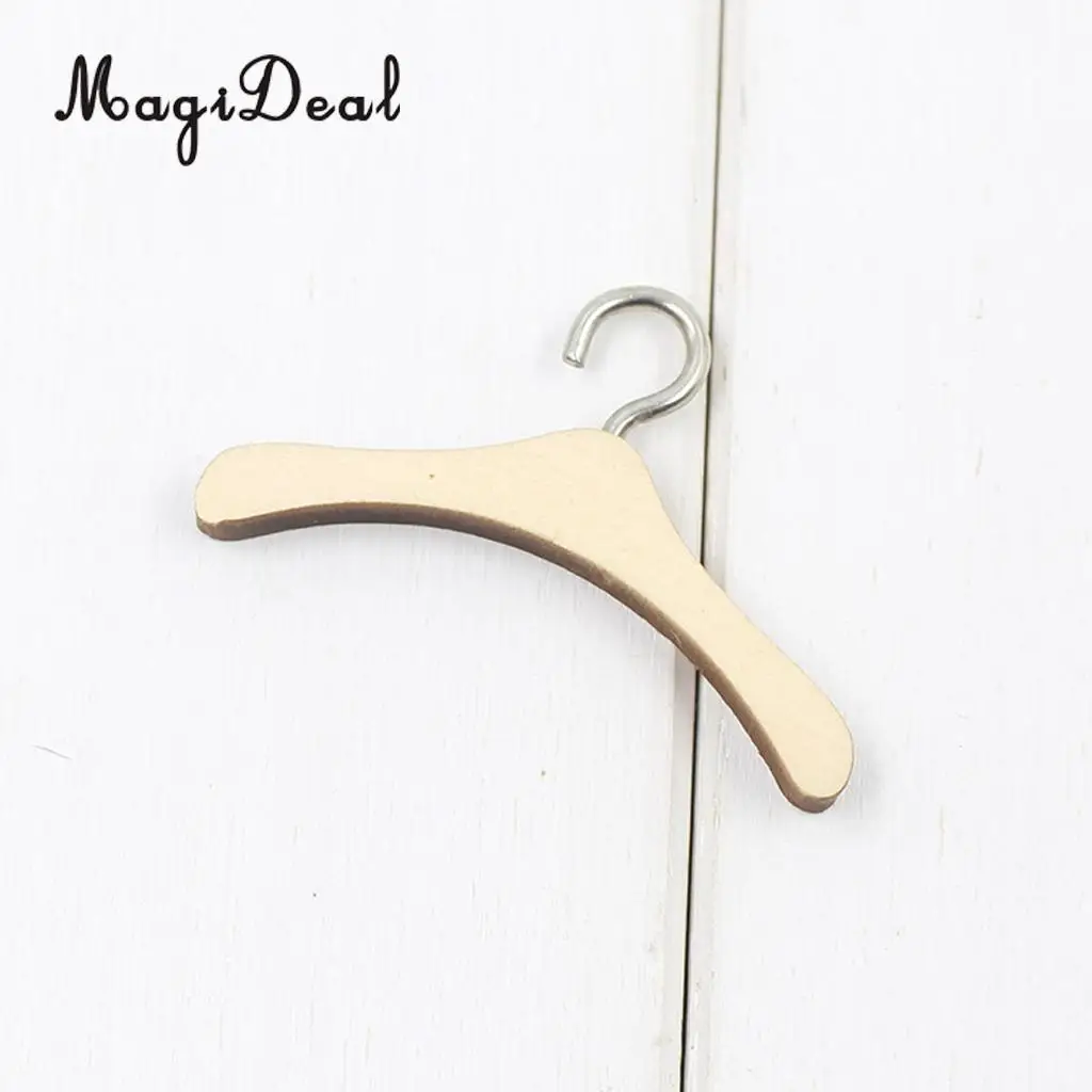 MagiDeal 10Pcs/Lot Wooden Metal Hook Clothes Hanger for 12 Inch BJD Dolls Dress Pants Clothing Dollhouse Furniture Acce Toys