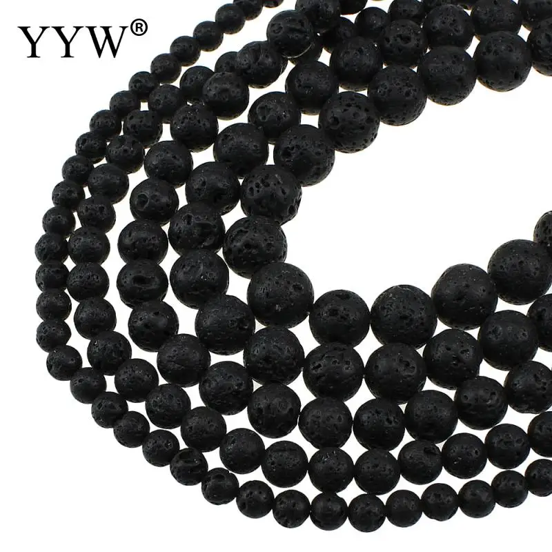 

YYW Natural Lava Beads 6/8/10/12/14/16MM Round DIY Making Loose Beads Beading DIY Accessories Real Black Lave Stones Beads