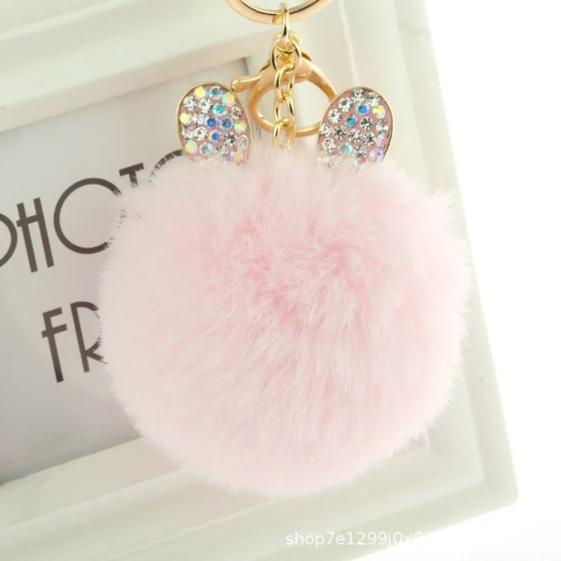 

2019 crystal Cat bunny Porte clef Women Fluffy Keychain Pompom llavero Rabbit Fur Ball Key Chain Chaveiro sleutelhanger Pompon